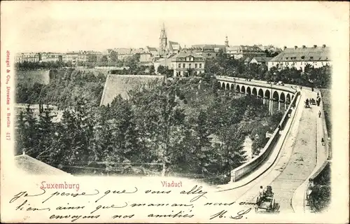 Relief Ak Luxemburg, Blick vom Viadukt auf die Stadt