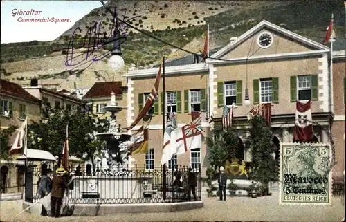 Ak Gibraltar, Commercial Square, Fahnen