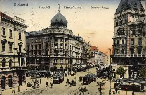 Ak Budapest Ungarn, Rakoczi Straße, Straßenbahnen