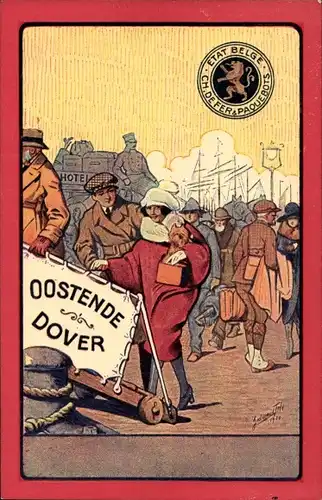 Künstler Ak Etat Belge, Ch. de Fer et Paquebots, Fährschiff Oostende Dover, Anlegestelle
