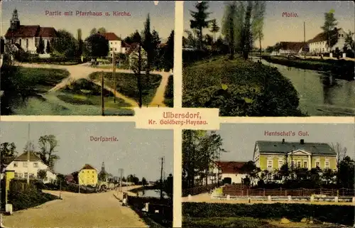 Ak Ulbersdorf Kreis Goldberg Schlesien, Pfarrhaus, Kirche, Hentschel's Gut