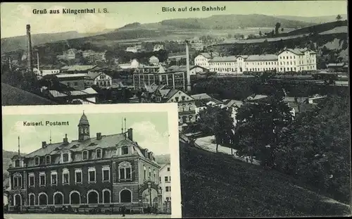 Ak Klingenthal im Vogtland Sachsen, Bahnhof, Kaiserliches Postamt