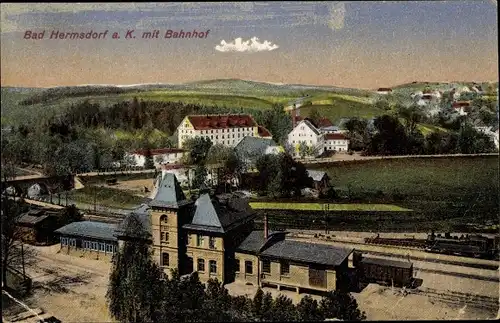 Ak Jerzmanice Zdrój Bad Hermsdorf an der Katzbach Niederschlesien, Bahnhof