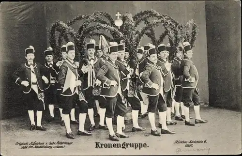 Ak München, Kronengruppe, Schäfflertanz 1907, Erlöschen der Pestkrankheit 1517