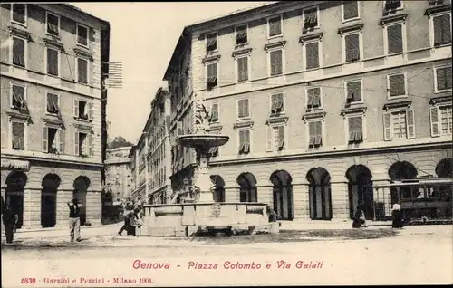 Ak Genova Genua Liguria, Piazza Colombo e Via Galati