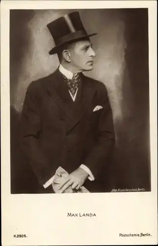 Ak Schauspieler Max Landa, Portrait, Zylinder