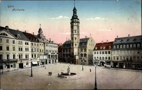 Ak Gera in Thüringen, Marktplatz, Rathaus, Geschäftshäuser