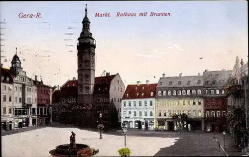 Ak Gera in Thüringen, Marktplatz, Rathaus mit Brunnen