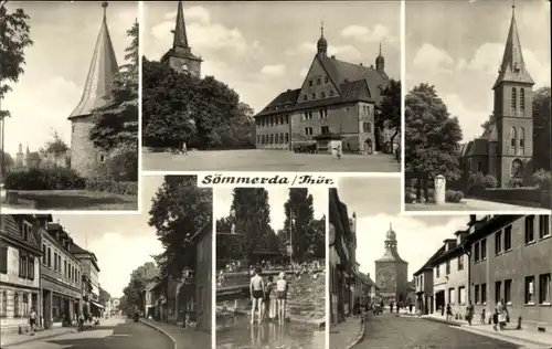 Ak Sömmerda in Thüringen, Kirche, Straßenpartie, Schwimmbad