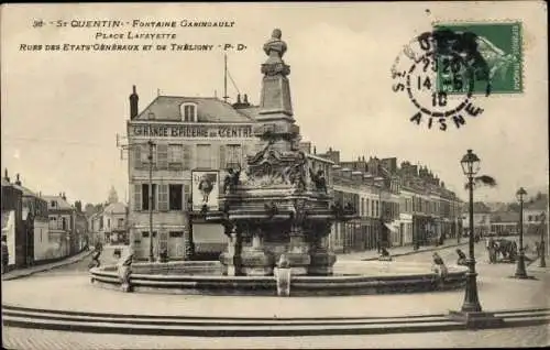 Ak Saint Quentin Aisne, Fontaine Garingault, Place Lafayette