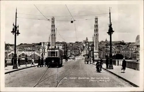 Ak Saint Quentin Aisne, Vue sur le Pont, Straßenbahn