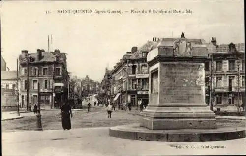 Ak Saint Quentin Aisne, Place du 8 Octobre, Rue d'Isle