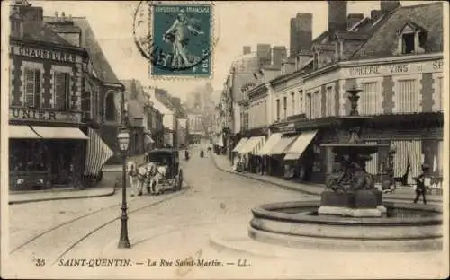 Ak Saint Quentin Aisne, Le Rue Saint-Martin, Kutsche