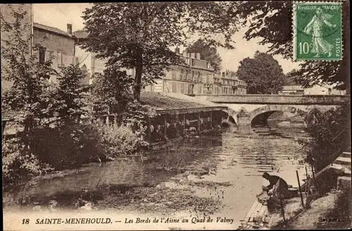 Ak Sainte Menehould Marne, Les Bords de l'Aisne au Quai de Valmy