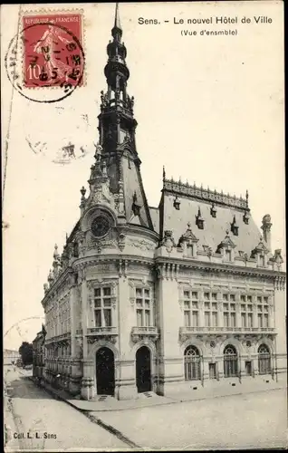 Ak Sens Yonne, Nouvel Hotel de Ville, Vue d'ensemble