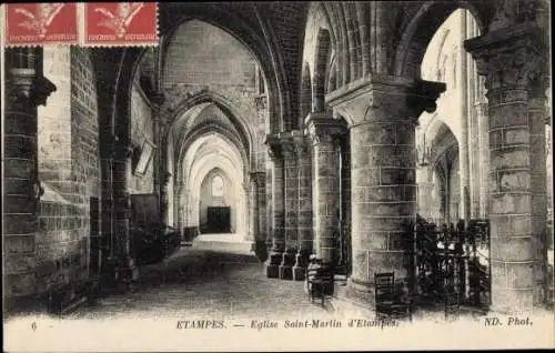 Ak Etampes Essonne, Kirche Saint-Martin d'Etampes, Innenansicht
