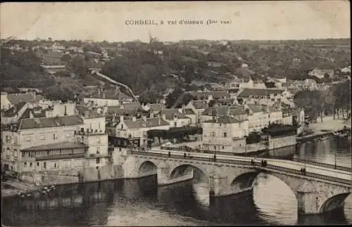 Ak Corbeil Essonne, a vol d'oiseau, Brücke