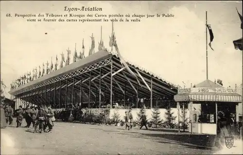 Ak Lyon Rhône, Luftfahrt, Perspective des Tribunes und Postkartenkiosk