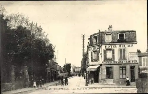 Ak Colombes Hauts de Seine, La Rue des Aubepines, Hotel