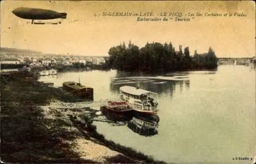 Ak Saint Germain et Laye Yvelines, Le Pecq, Corbières-Inseln und das Viadukt, Tourist Embarcadere