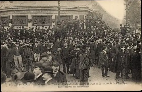 Ak Paris, 1. Mai 1906, Statue der Republik, der Neugierigen und der Demonstranten