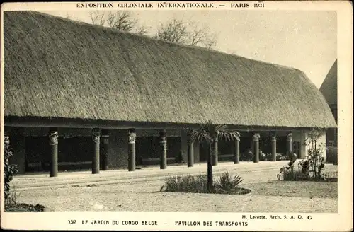 Ak Paris, Internationale Kolonialausstellung 1931, Belgisch-Kongo-Garten, Transportpavillon