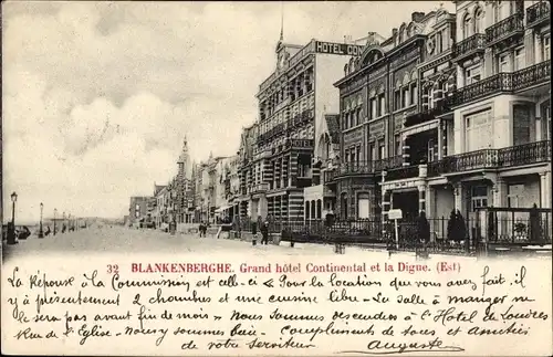 Ak Blankenberghe Blankenberge Westflandern, Grand Hotel Continental und der Deich