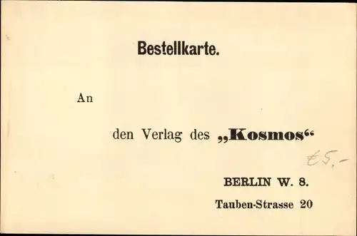 Ak Bestellkarte Verlag des Kosmos, Berlin, Reklame