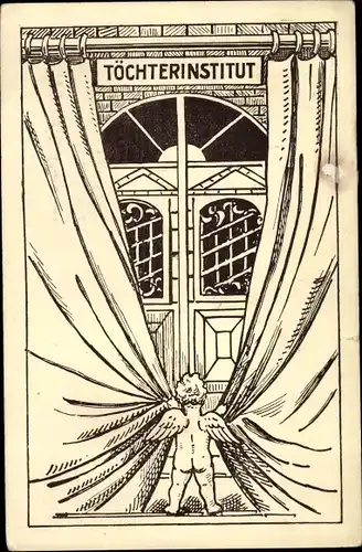 Ak Töchterinstitut, Engel hinter einem Vorhang
