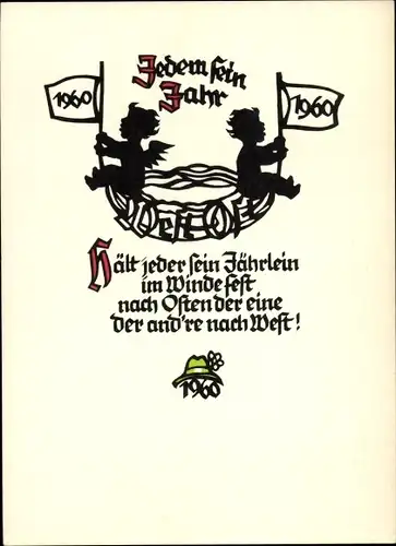 Scherenschnitt Ak Plischke, Georg, Glückwunsch Neujahr, Jahreszahl 1960