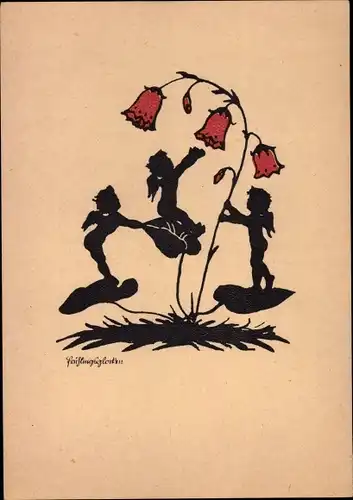 Scherenschnitt Ak Frühlingsglocken, Engel