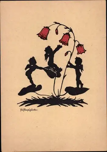 Scherenschnitt Ak Frühlingsglocken, Engel