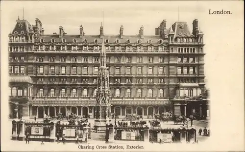 Ak London City England, Bahnhof Charing Cross, Außenansicht