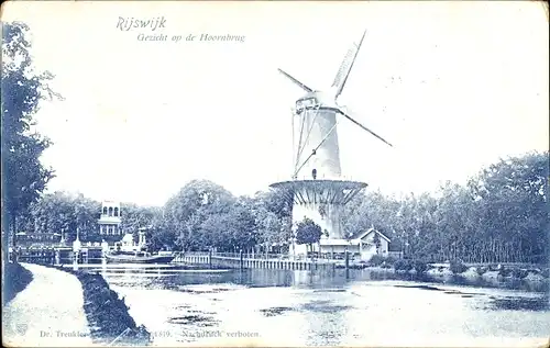 Ak Rijswijk Südholland, Hoornbrücke, Windmühle, Boot