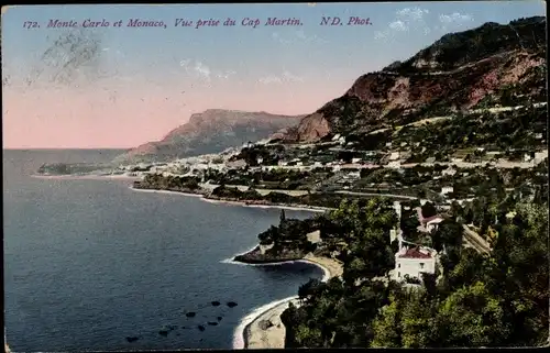 Ak Monte Carlo Monaco, Küste von Cap Martin gesehen