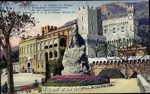 Ak Monaco, Der Fürstenpalast, das Gedenkdenkmal von Fürst Albert I