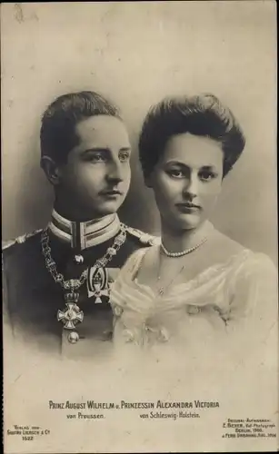 Ak Prinz August Wilhelm von Preußen, Alexandra Viktoria v. Schleswig Holstein Sonderburg Glücksburg