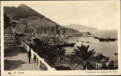 Ak Oran Algerien, Promenade de Létang und der Hafen