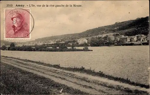 Ak Amay Wallonia Lüttich, Die Insel, Blick vom linken Maasufer