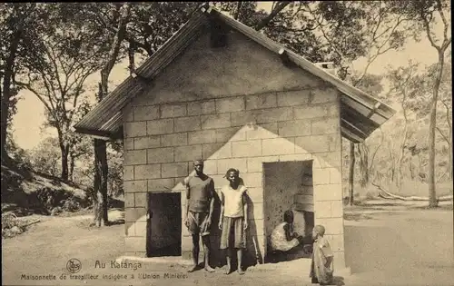 Ak Katanga RD Kongo Zaire, Maisonette eines indigenen Arbeiters bei Union Miniere