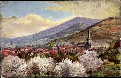 Künstler Ak Bensheim an der Bergstraße in Hessen, Frühling, Kirchberg, Auerbacher Schloss, Melibocus