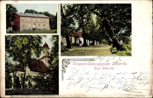 Ak Dallgow Döberitz im Havelland, Truppenübungsplatz, Teilansichten, Dorfstraße, Kirche