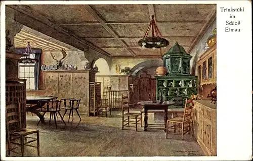 Künstler Ak Compton, Edward Harrison, Klais Krün Oberbayern, Schloss Elmau, Trinkstübl