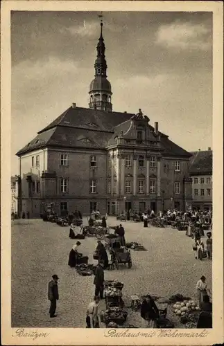 Ak Bautzen in der Oberlausitz, Rathaus, Wochenmarkt