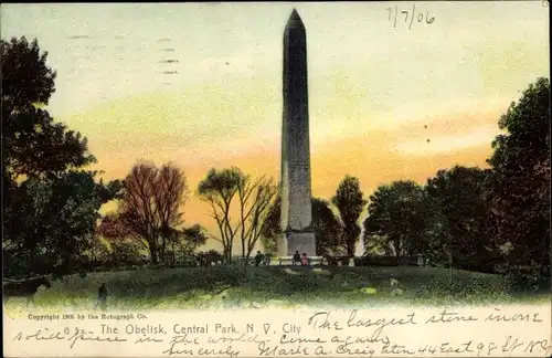 Ak Manhattan New York City USA, Central Park, Obelisk