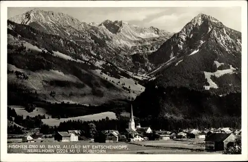 Ak Fischen im Allgäu in Schwaben, Stadtpanorama mit Entschenkopf, Nebelhorn und Rubihorn