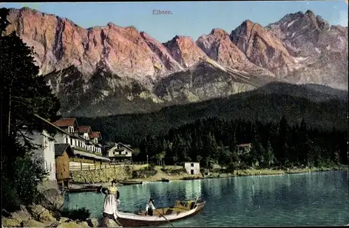 Ak Grainau in Oberbayern, Eibsee, Boot