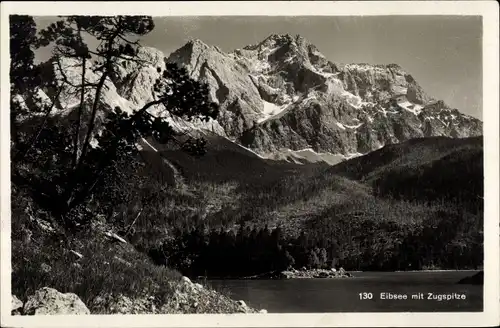 Ak Grainau in Oberbayern, Eibsee, Zugspitze