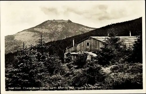 Ak Bayerisch Eisenstein in Niederbayern, Großer Arber, Kleiner Arber, Hütte