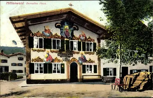 Ak Mittenwald in Oberbayern, Bemaltes Haus